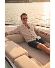 Chemise Col mao en coton aspect lin Bleu ciel uni