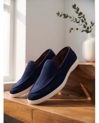 Mocassin homme en nubuck Bleu Marine