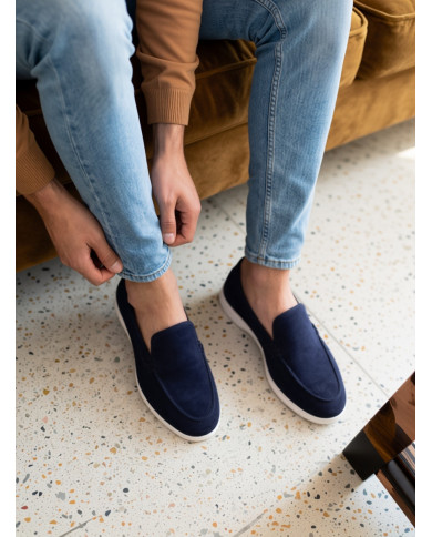 Mocassin homme en nubuck Bleu Marine