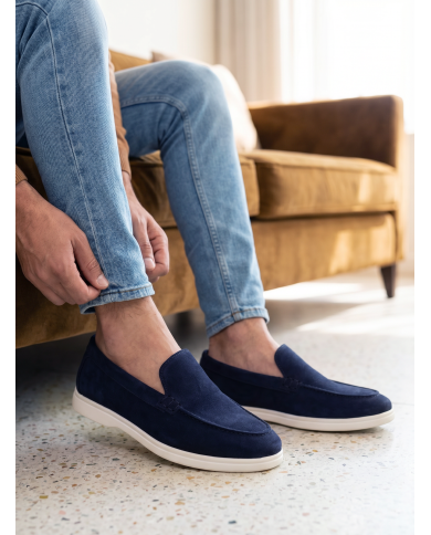 Mocassin homme en nubuck Bleu Marine