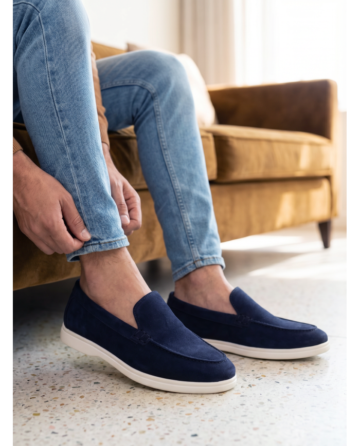 Mocassin homme en nubuck Bleu Marine