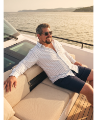 Chemise grande taille Col ouvert blanche avec rayure vert 100% coton aspect lin