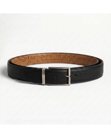 Ceinture cuir réversible : Camel texturé et noir