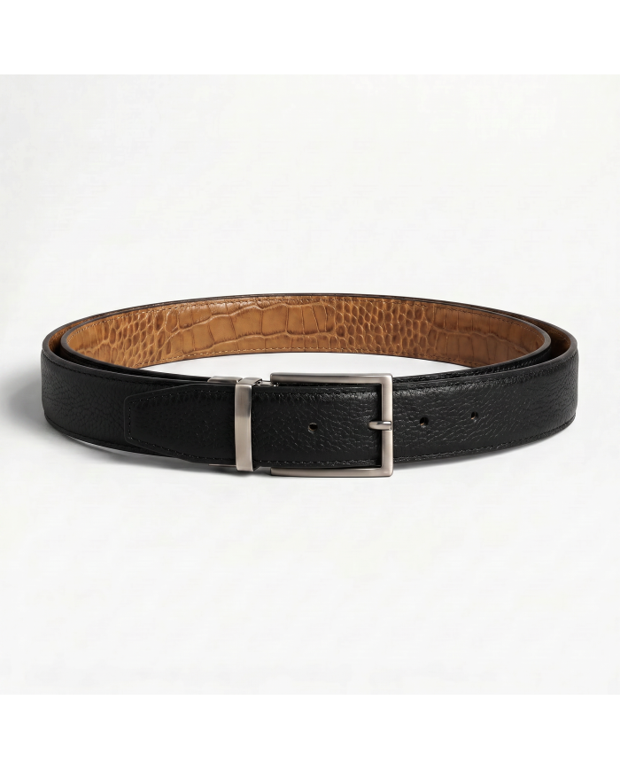 Ceinture cuir réversible : Camel texturé et noir