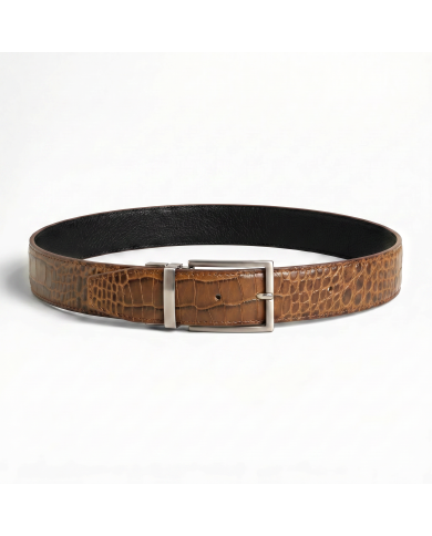 Ceinture cuir réversible : Camel texturé et noir