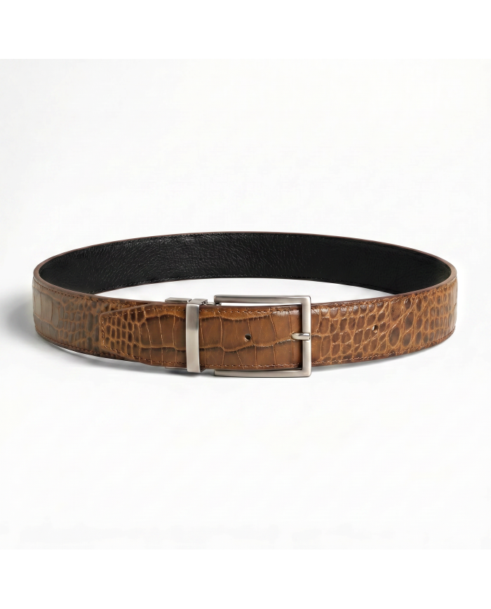 Ceinture cuir réversible : Camel texturé et noir