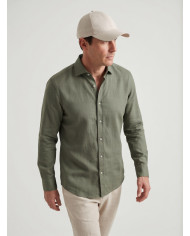 Chemise Col ouvert vert 100% coton aspect lin