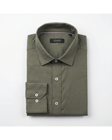 Chemise Col ouvert vert 100% coton aspect lin