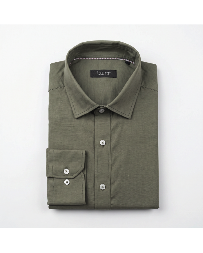 Chemise Col ouvert vert 100% coton aspect lin