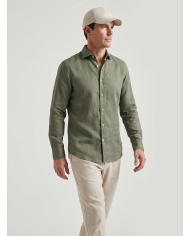 Chemise Col ouvert vert 100% coton aspect lin