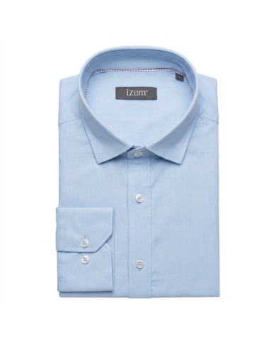 Chemise Col ouvert bleu ciel 100% coton aspect lin