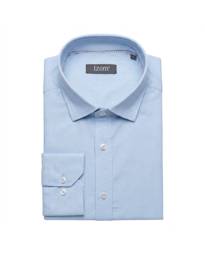 Chemise Col ouvert bleu ciel 100% coton aspect lin