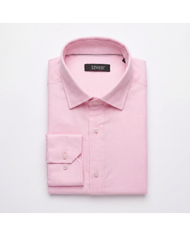 Chemise Col ouvert rose 100% coton aspect lin
