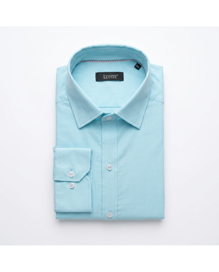 Chemise Col ouvert bleu turquoise100% coton aspect lin