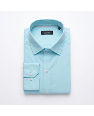 Chemise Col ouvert bleu turquoise100% coton aspect lin