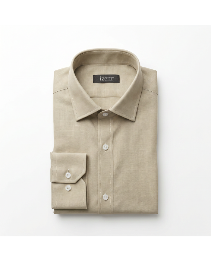 Chemise Col ouvert beige clair 100% coton aspect lin