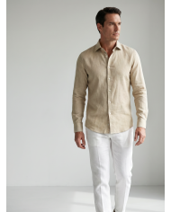 Chemise Col ouvert beige clair 100% coton aspect lin