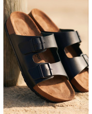 Cravate.tn | Claquette Cuir avec double boucle : Noir