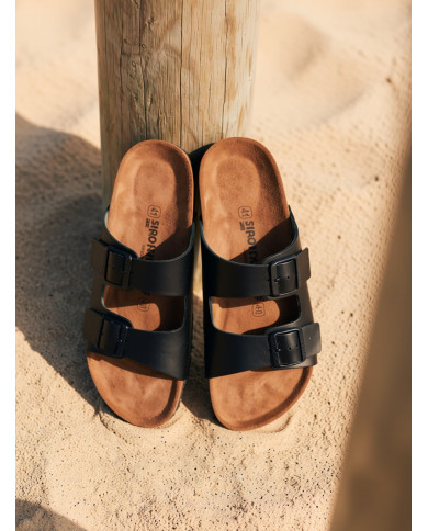 Cravate.tn | Claquette Cuir avec double boucle : Noir