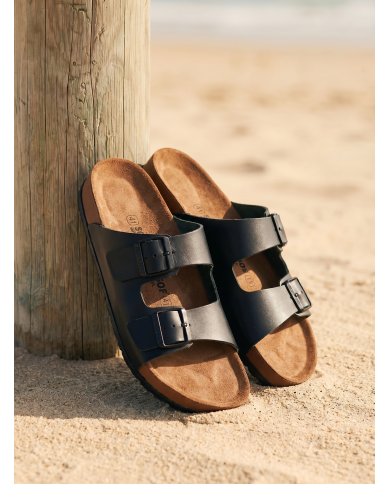 Cravate.tn | Claquette Cuir avec double boucle : Noir