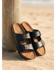 Cravate.tn | Claquette Cuir avec double boucle : Noir