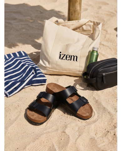 Cravate.tn | Claquette Cuir avec double boucle : Noir