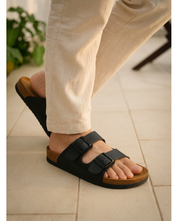 Cravate.tn | Claquette Cuir avec double boucle : Noir