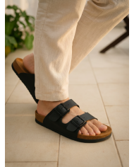 Cravate.tn | Claquette Cuir avec double boucle : Noir