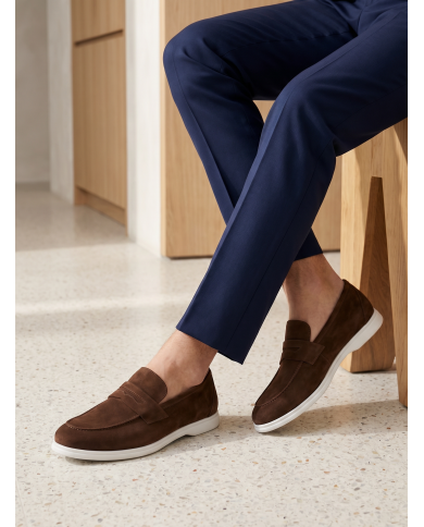 Mocassin college homme en nubuck marron