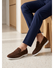 Mocassin college homme en nubuck marron