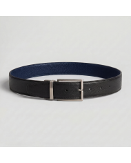 Ceinture cuir réversible : Bleu marine grain caviar & noir grainé