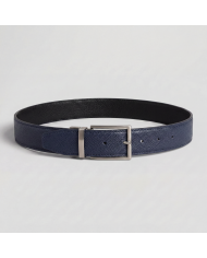 Ceinture cuir réversible : Bleu marine grain caviar & noir grainé