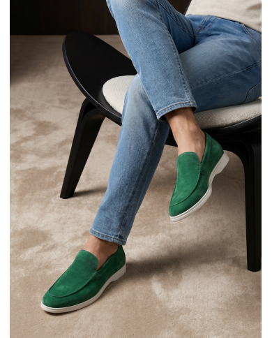 Mocassin homme en nubuck vert gazon