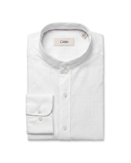 Chemise Col mao en coton aspect lin Blanche uni