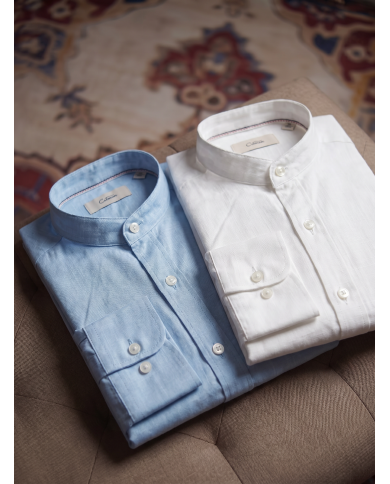 Chemise Col mao en coton aspect lin Blanche uni