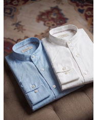 Chemise Col mao en coton aspect lin Blanche uni