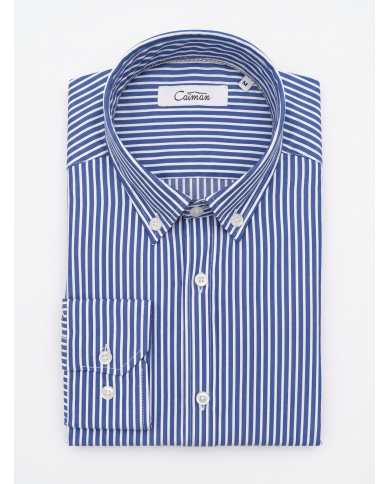 Chemise stretch Blanche rayée en bleu Col Boutonné