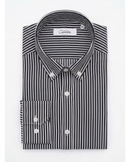 Chemise stretch Blanche rayée en noir Col Boutonné