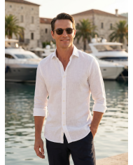 Chemise Col ouvert blanche uni 100% coton aspect lin