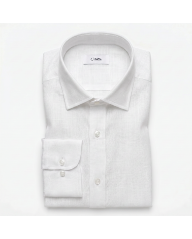 Chemise Col ouvert blanche uni 100% coton aspect lin