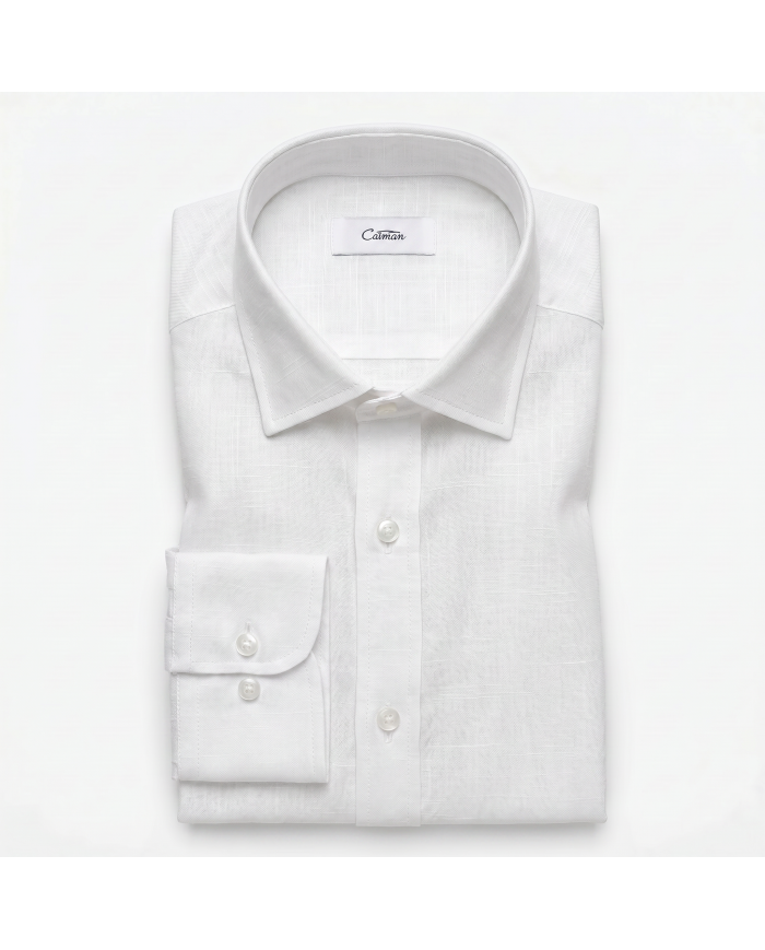 Chemise Col ouvert blanche uni 100% coton aspect lin