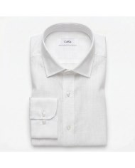 Chemise Col ouvert blanche uni 100% coton aspect lin