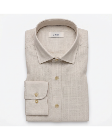 Chemise Col ouvert Beige uni 100% coton aspect lin