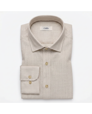 Chemise Col ouvert Beige uni 100% coton aspect lin