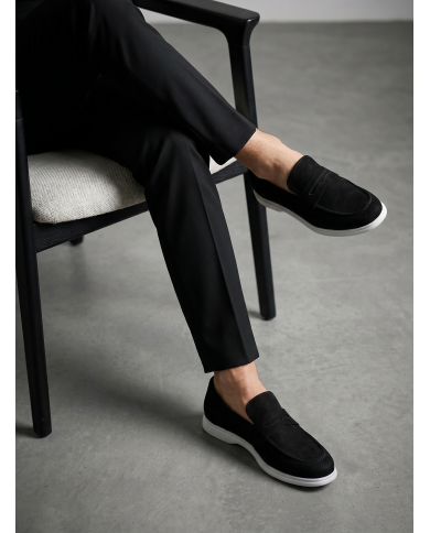 Mocassin college homme en nubuck noir