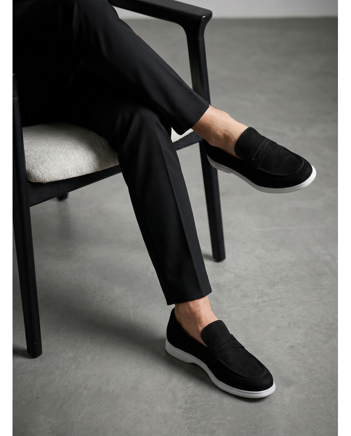 Mocassin college homme en nubuck noir