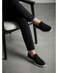 Mocassin college homme en nubuck noir