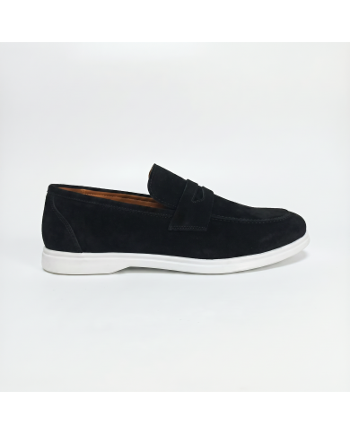 Mocassin college homme en nubuck noir
