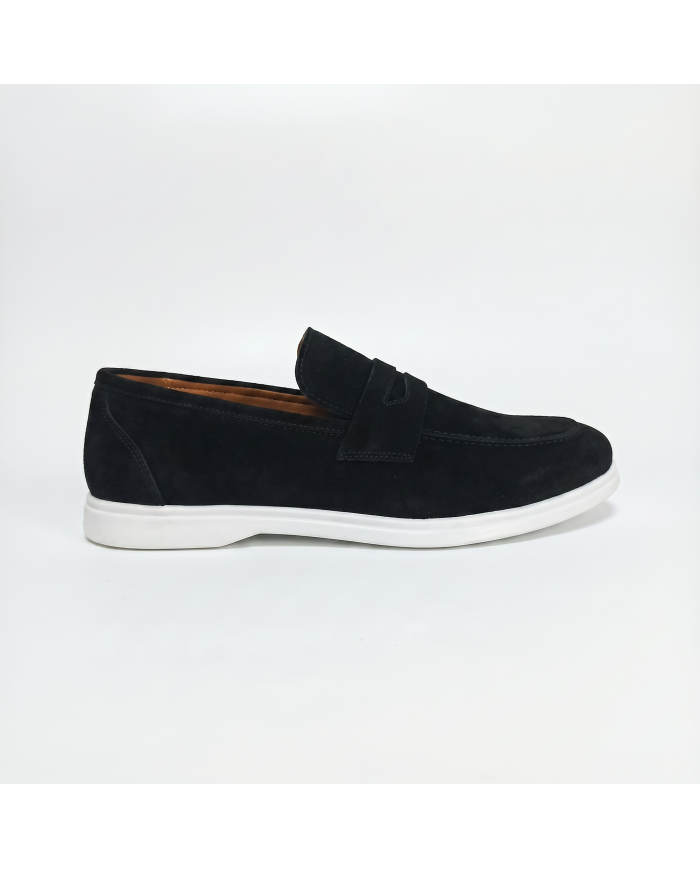 Mocassin college homme en nubuck noir