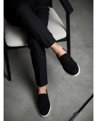 Mocassin college homme en nubuck noir
